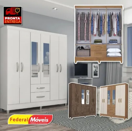 Guarda Roupas 6 Portas 2G Real com espelho - Fazemos entrega - Novo na caixa