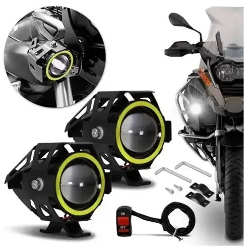 Par de Faróis de Milha LED Auxiliar U7 para Moto - Neblina Forte e Potente