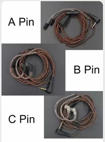 Cabo fone de ouvido kz/ Shure Tipos A, B, C, MMCX sem mic; borrachinha de memoria