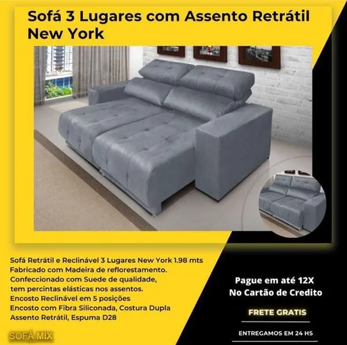 Sofa Retratil Reclinável new York 2,00 mts
