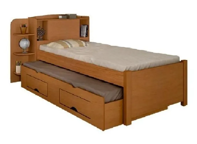 Quarto bicama com cabeceira nicho e gavetas 