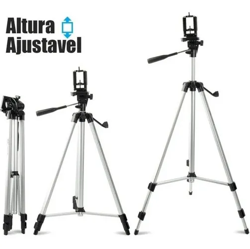 Tripé de Alumínio Profissional 1.3M c/ Suporte para Câmera Fotográfica e Celular