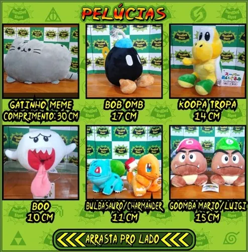 Pelúcias Geek - NerdDog Store Meme Gatinho BobOmb Boo Koopa Troopa Goomba Luigi Mario Bros