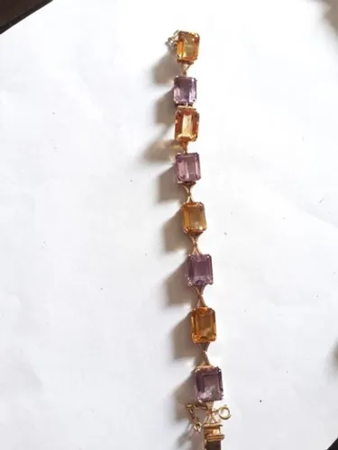 Pulseira em ouro rosado com pedra topázio e ametista
