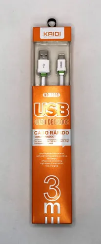 Cabo Rápido Reforçado de Dados e Carga Tipo C Kaidi Samsung Motorola LG Sony 3 Metros Novo