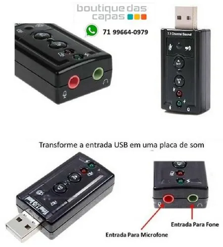 Adaptador Placa De Som Usb 7.1 USB o notebook e computador