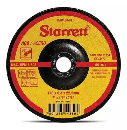 Disco de Desbastes de metal , 7" x 1/4" x 7/8" DAD180-64X, Marca:Starrett
