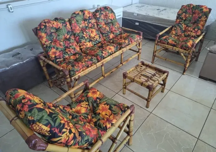 Poltronas Decorativa Bambu 5Lugares Brinde Mesa Centro. Produtos Novos Diretos da Fábrica!