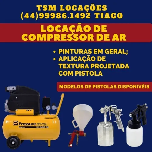 Locação- Compressor de ar 24L 8,2 Pés -Pintura-textura. Alugar/Aluguel (Maringá)(Sarandi)