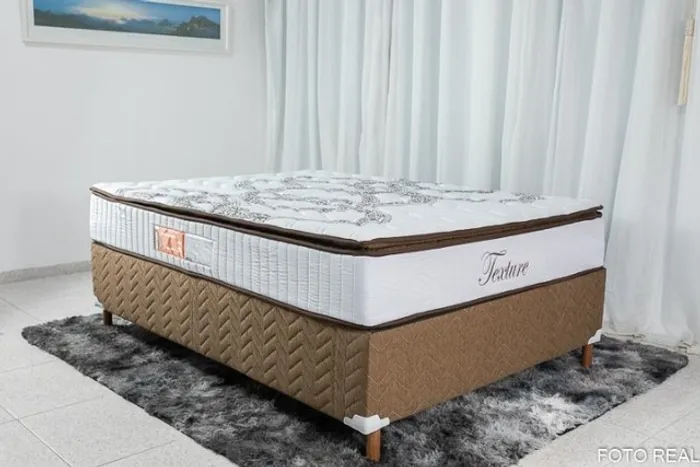 Base Casal Chanine + Colchão Casal Texture Top D33 -Frete Grátis - Receba Hoje
