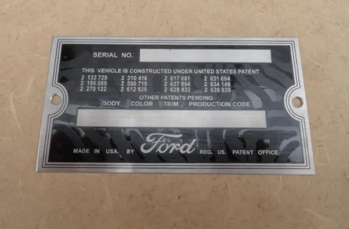 Plaqueta Identificação Chassis Ford Década 50 E 60 Importada