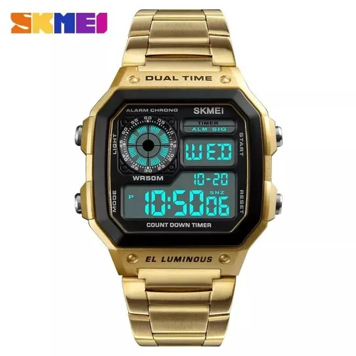 Relógio Skmei modelo 1335 - Cores Preto, Prata, Dourado.