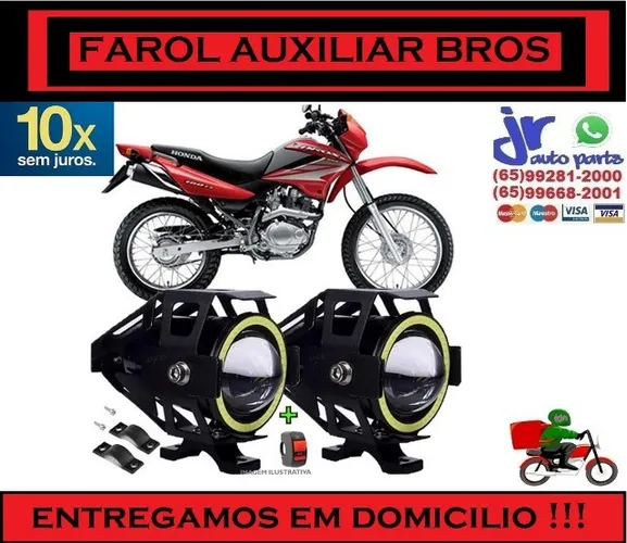 Par Farol de Milha Honda Bros 125 Auxiliar Neblina 