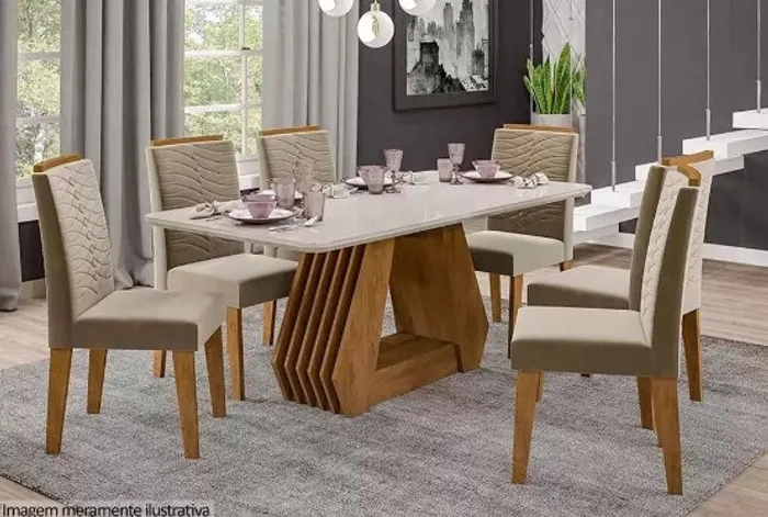 Sala mesa jantar 6 cadeiras tampo de vidro