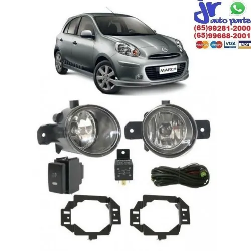Kit Farol de Milha Nissan March 12 13 14 Botão Similar ao Original Auxuliar Neblina