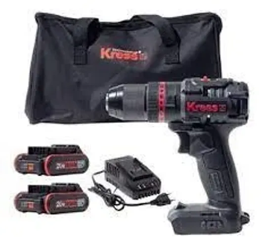 Parafusadeira e Furadeira de Impacto À Bateria 20v  Brushless Kress 02  baterias