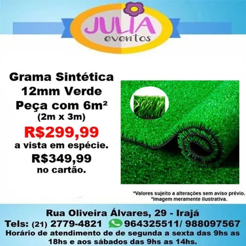 Grama sintética de 12mm Peça com 6m² (2m x 3m)
