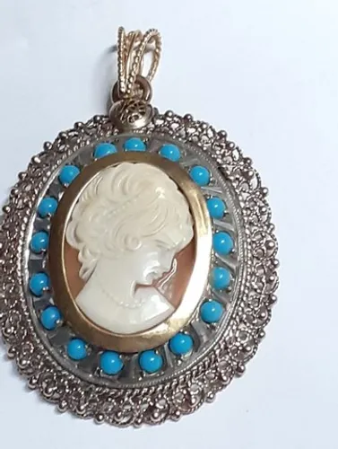 Pendente em ouro rosado turquesa madrepérola portuguêsa
