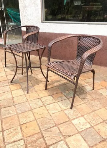 Conjunto 2 Poltrona e 1 Mesinha Jardim Piscina Junco Fibra Sintética