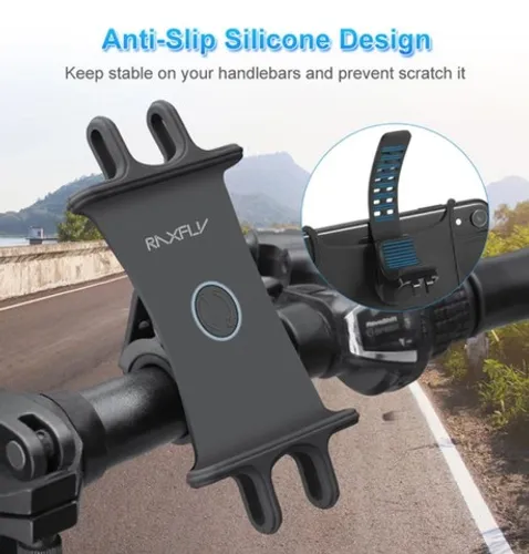 Suporte p/ Smartphone rotativo RaxFly silicone bike/moto/patinete universal top