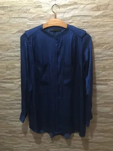 Camisa Social Alongada Zara Basic 