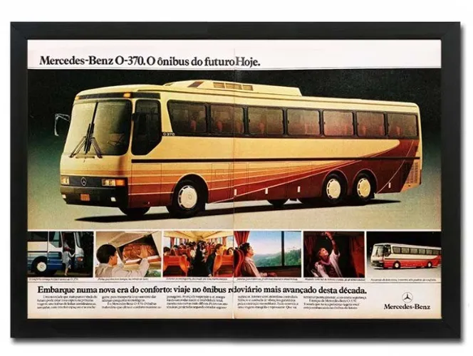 Ônibus antigo Mercedes O370 / O371 - Quadro decorativo com propaganda original de revista