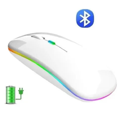 Mouse Sem Fio Bluetooth Recarregável Gamer Led Rgb E-1300 Pro Branco