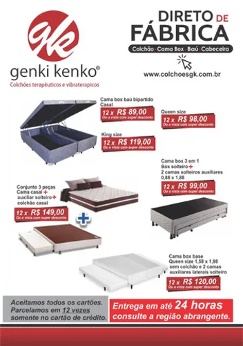 Cama e colchão direto de fábrica genki kenko parcelas apartir de R$ 99,00