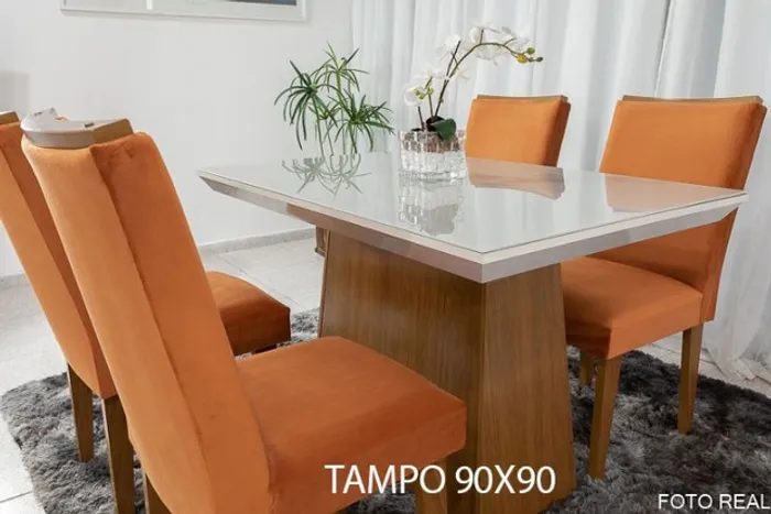 Mesa Luna Imbuia 90×90 c 4 Cadeiras Lunara Cobre Frete Grátis