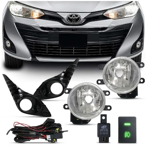 Kit Farol de Milha Yaris Hatch Sedan C/ Moldura Blackpiano Botão e Lâmpadas 