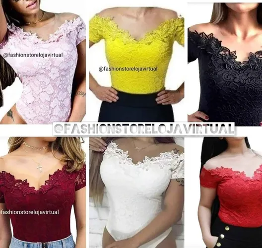 Body de renda manga curta. M. Varias cores 
