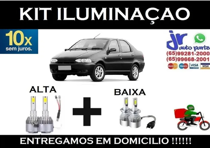Kit Lampadas Ultra LED (Alta e Baixa) Fiat Siena 99 6000K 12V 24V