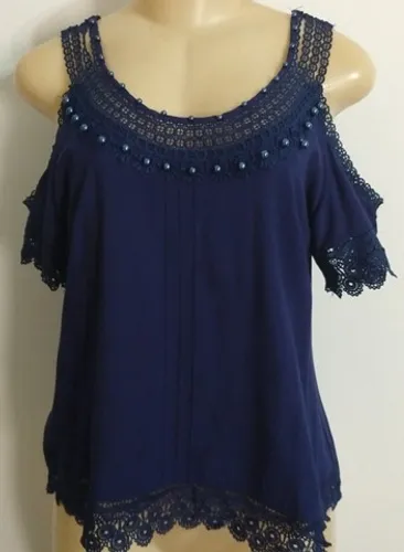 Blusa Feminina Azul Marinho com Renda 