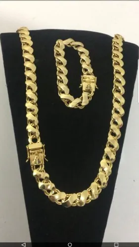 Cordao Friso S 13mm banhado a ouro 18k fecho estilizado