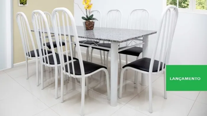 Conjunto de Mesa de Jantar Jasmim 8 Lugares Tampo em Granito ! Pronta Entrega !