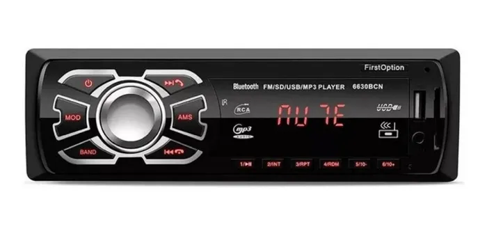 Som automotivo First Option 6630BN com USB, bluetooth e leitor de cartão SD
