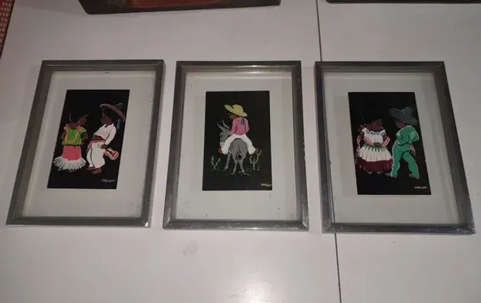 3 Cartões Postais Antigo Mexicanos Nos Quadros Alumínio
