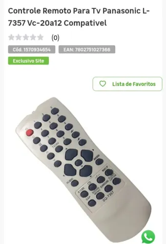 Controle remoto similar Panasonic tubo 