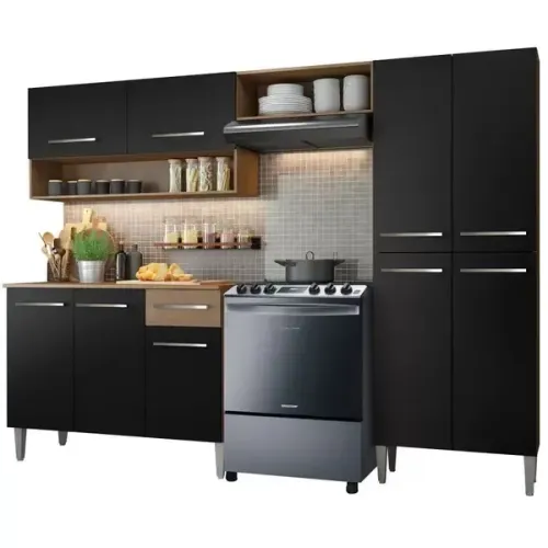 Armário de Cozinha Completa com Armário e Balcão 229cm Emilly Madesa