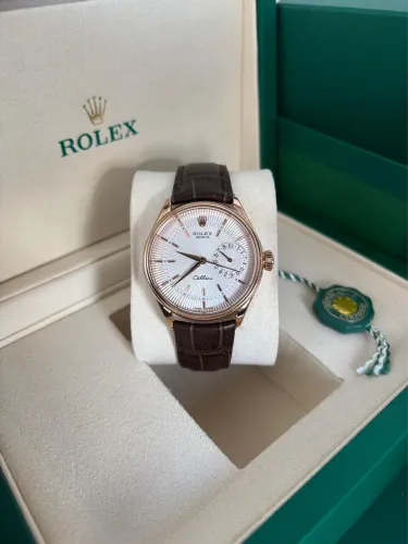 Rolex Cellini Rose Gold Linha Prem Super Clon ? Couro Marrom ? Caixa Completa + Selo