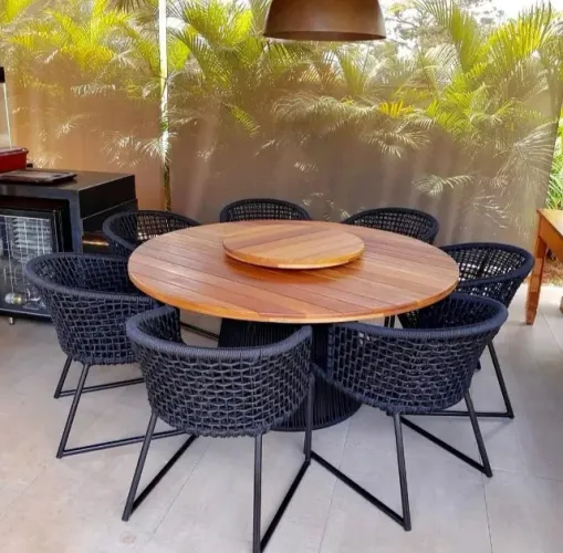 Conjunto de mesa madeira ripada
