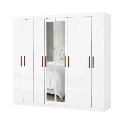 Roupeiro Rubi Plus 8 Gavetas c/ Espelhos Branco.Branco Carioca Frete Grátis - Até 12x
