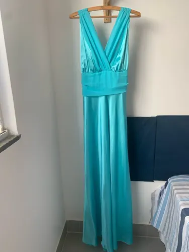 Vestido de festa longo azul turquesa ou tiffany 
