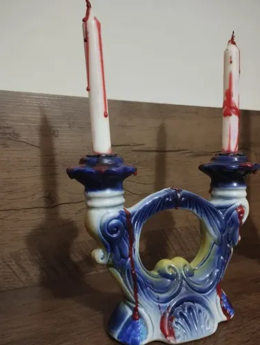 Candelabro de Louça Antigo Duplo Vintage