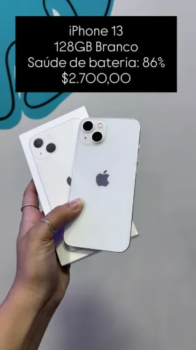 iPhone 13 / 128GB / Branco / Saúde de bateria 86%  / R$ 2.700,00