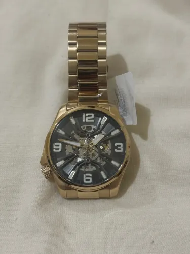 Relógio chilli bens Masculino Dourado com Visor Esqueleto