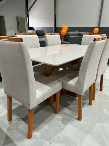 Mesa com 6 Cadeiras em Linho PRONTA ENTREGA