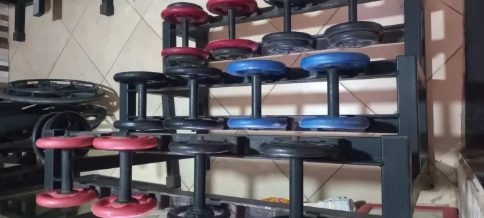 KIT COMPLETO PARA ACADEMIA | 12 HALTERES DE 2 A 12 KG + TODOS OS SUPORTES | SEMINOVOS