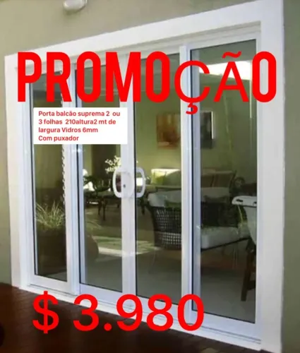 PROMOÇAO PORTA SUPREMA 2 OU 3 FOLHAS VIDROS 6MM JA INSTALADA