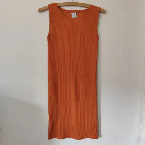 Vestido Justo Canelado Laranja Fitwell - Tamanho M